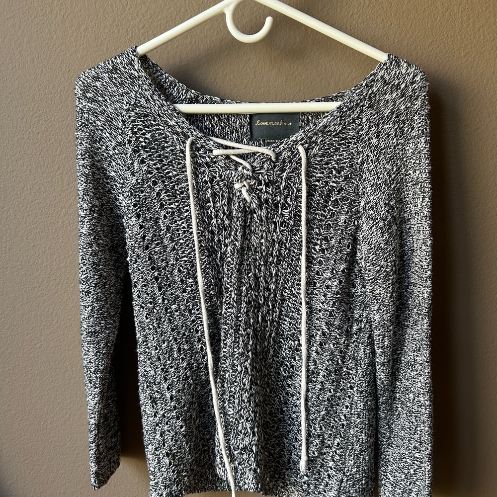 Lovemarks Black and White Knit Top with Lace-Up
